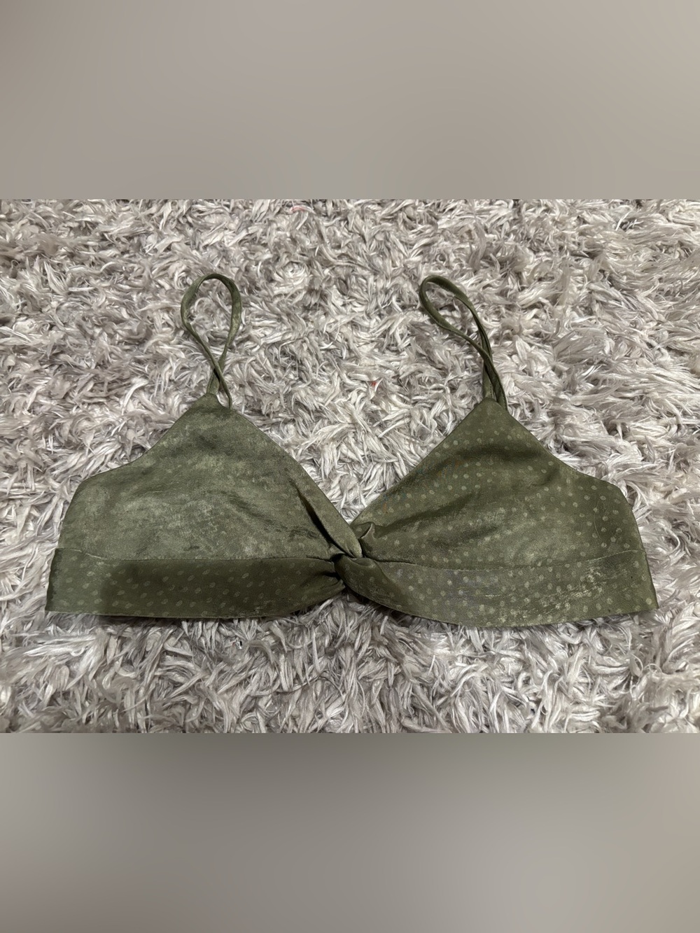 VICI ACOA Olive Green Satin Polka Dot Twist Front Bralette Crop Top Medium